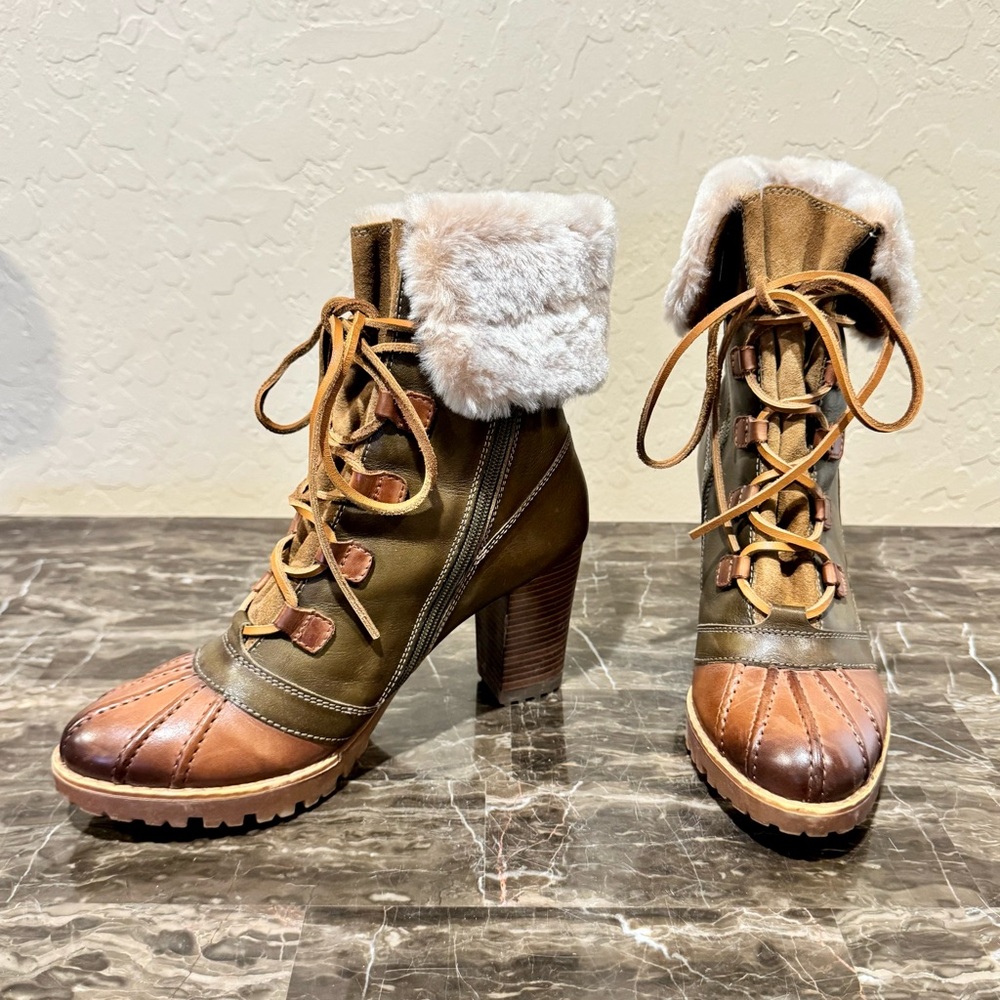 Pikolinos Siena Faux Fur Trimmed Heeled Leather Ankle Boots - Picture 12 of 12